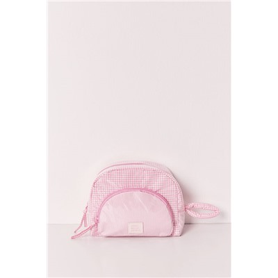 Neceser acolchado cuadros y rayas rosa