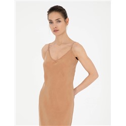 Kahverengi Slim Fit Yırtmaçlı Dokuma Elbise