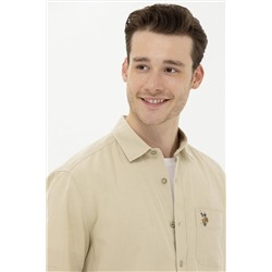 Erkek Haki Kısa Kollu Gömlek