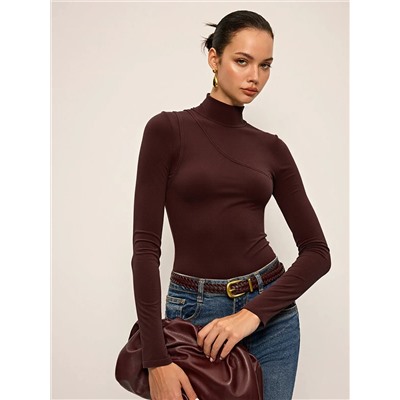 Seam Detail Mock Neck Long-Sleeve T-Shirt