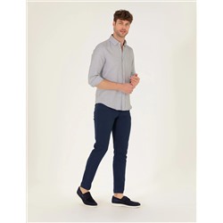 Lacivert Slim Fit Keten Karışımlı Kanvas Pantolon