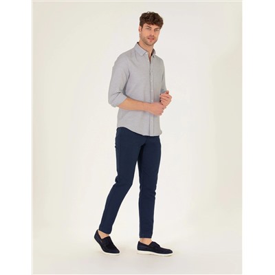 Lacivert Slim Fit Keten Karışımlı Kanvas Pantolon