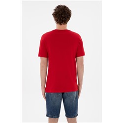 Erkek Regular Fit Bisiklet Yaka Kırmızı Basic Tişört