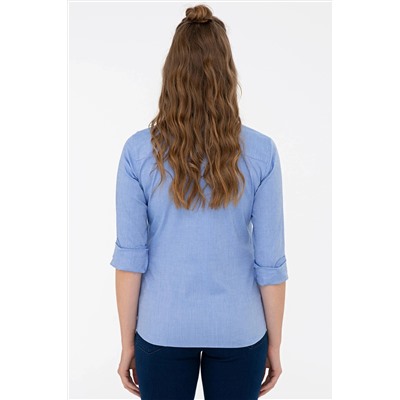 Kadın Saks Uzun Kollu Basic Gömlek