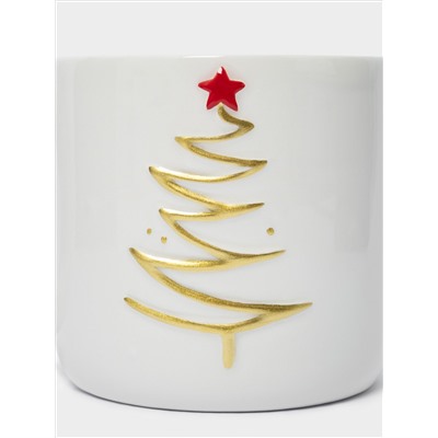 Кружка, 340 мл, керамика D, молочно-золотистая, Ель со звездой, New year