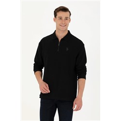 Erkek Siyah Polo Yaka Comfort Sweatshirt