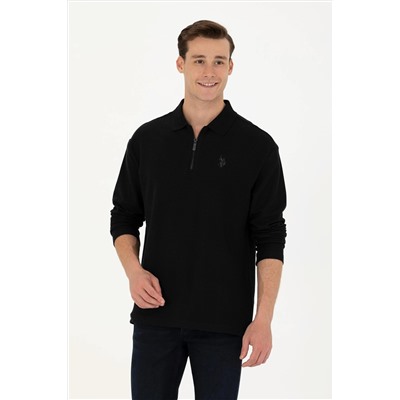 Erkek Siyah Polo Yaka Comfort Sweatshirt