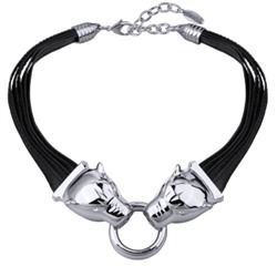 Колье Пантера (кристаллы SW белые; натуральная кожа; покрытие родий), Есть комплект