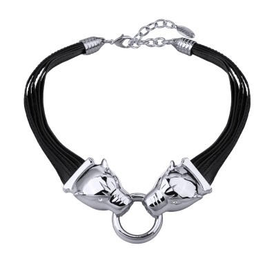 Колье Пантера (кристаллы SW белые; натуральная кожа; покрытие родий), Есть комплект