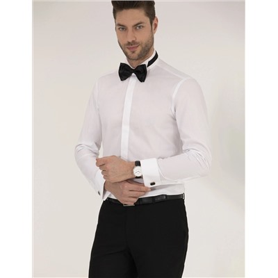 Beyaz Slim Fit Smokin Gömlek