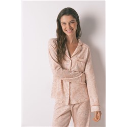 Pijama camisero 100% algodón flores naranja