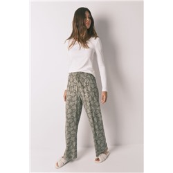 Pantalón largo viscosa flores kaki