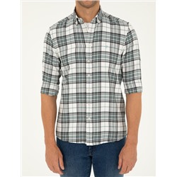 Su Yeşili Ekose Slim Fit Uzun Kollu Gömlek