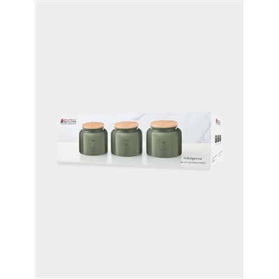 Банка для сыпучих продуктов, 600 мл, 3 шт, фарфор P/дерево, круглая, серо-зеленая, Indulgence