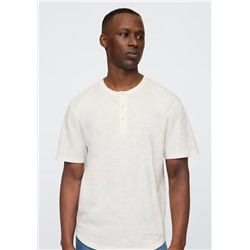 Lived-In Relaxed Curved Hem Henley T-Shirt