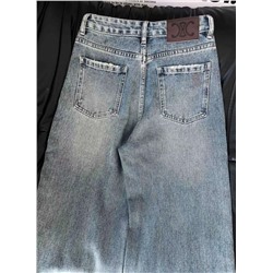 Женские джинсы прямого кроя  со стразами CELIN*E 🖤  Top реплика