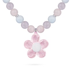 Колье Букет (морганит карамель микс, муранское стекло розовое; покрытие родий), Есть комплект