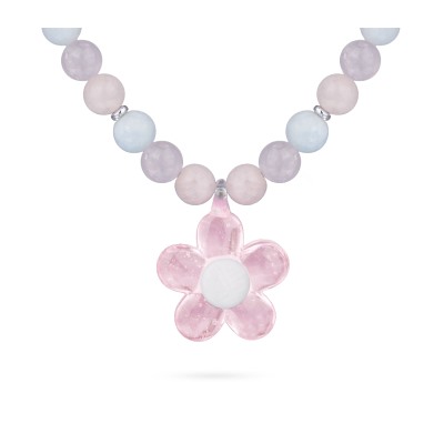 Колье Букет (морганит карамель микс, муранское стекло розовое; покрытие родий), Есть комплект