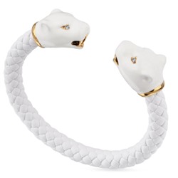 Браслет Пантера (эмаль белая, кожа белая, кристаллы SW белые; золото), Есть комплект