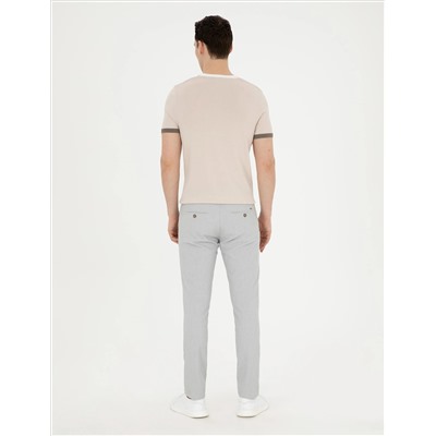 Gri Slim Fit Gofre Bağcıklı Kanvas Pantolon