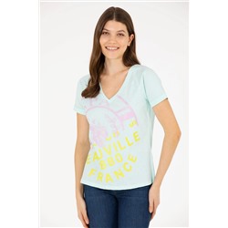 Kadın Su Yeşili V - Yaka Tişört