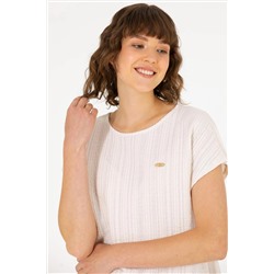 Kadın Krem Bisiklet Yaka Tişört