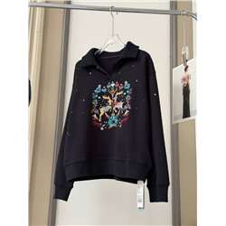 Женская толстовка с воротником поло и вышитым принтом