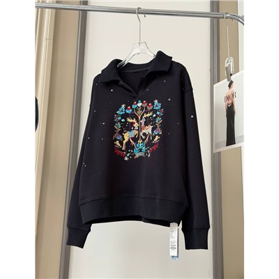 Женская толстовка с воротником поло и вышитым принтом