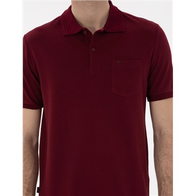 Bordo Regular Fit %100 Pamuk Polo Yaka Basic Tişört