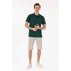 Erkek Slim Fit Polo Yaka Koyu Yeşil Basic Tişört