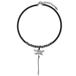 Колье Стрекоза (каучук черный, лава черная; матовый родий 40-45см), Есть комплект