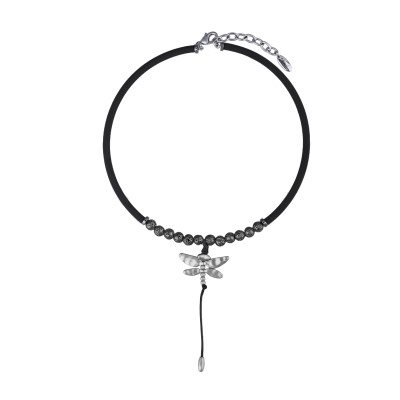 Колье Стрекоза (каучук черный, лава черная; матовый родий 40-45см), Есть комплект