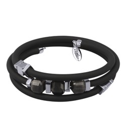 Браслет Терра (агат, каучук черный; покрытие родий), Есть комплект