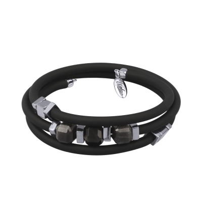 Браслет Терра (агат, каучук черный; покрытие родий), Есть комплект