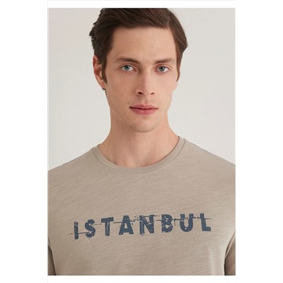 Mavi İstanbul Baskılı Bej Tişört Slim Fit / Dar Kesim 066282-31935