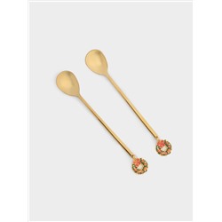 Ложка десертная, 15 см, 2 шт, сталь, золотистая, Венок, New year