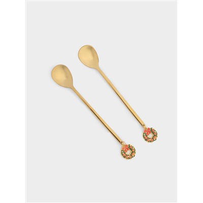 Ложка десертная, 15 см, 2 шт, сталь, золотистая, Венок, New year