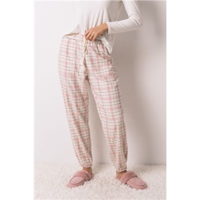 Pantalón largo franela rosa print cuadros