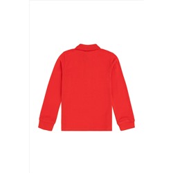 Erkek Çocuk Kırmızı Basic Polo Yaka Sweatshirt