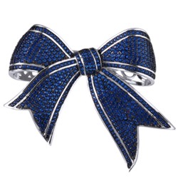 Брошь Бант (фианит синий; покрытие родий)