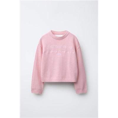 KNIT JUMPER WITH EMBROIDERED SLOGAN