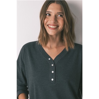 Camiseta manga larga waffle gris