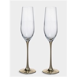 Бокал для шампанского, 180 мл, 2 шт, стекло, золотистая ножка, Ravello