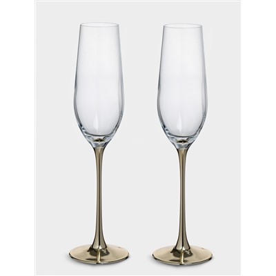 Бокал для шампанского, 180 мл, 2 шт, стекло, золотистая ножка, Ravello