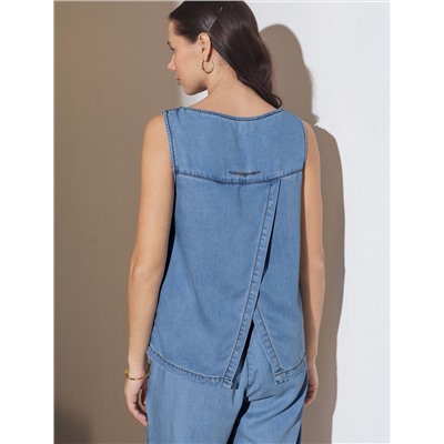 Топ с вырезом лодочка и асимметричным разрезом на спине из джинсового лиоцелла