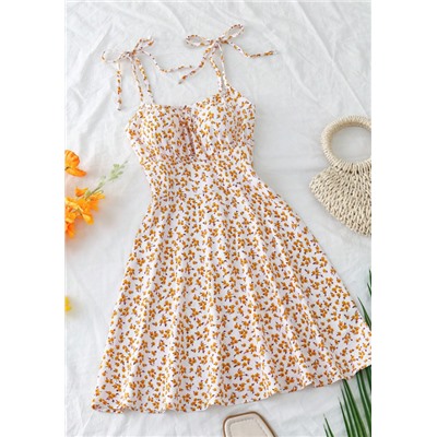 Breezaya Women's Ditsy Floral Ruched Bust Tie-Front Crop Cami Mini Dress