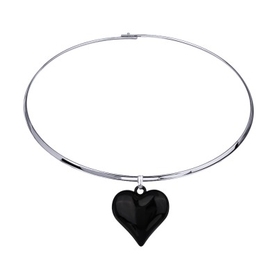 Колье-чокер Сердцебиение (2, 5см, эмаль черная; покрытие родий) 42см, Есть комплект