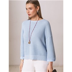 Укороченный джемпер с широкими рукавами рельефной вязки из хлопка с акрилом