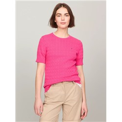 Short-Sleeve Cable Knit Sweater