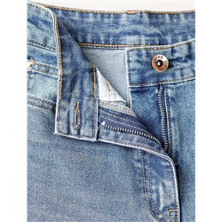 Широкие джинсы с декоративной стиркой из эластичного плотного денима